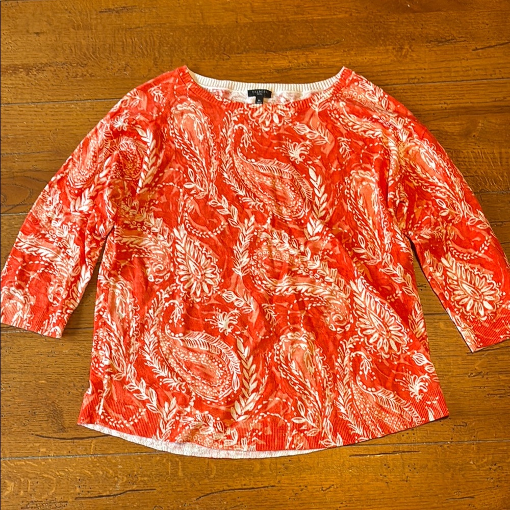 Talbots Orange and White Boxy sweater with 3/4 Sleeves - Picture 1 of 5